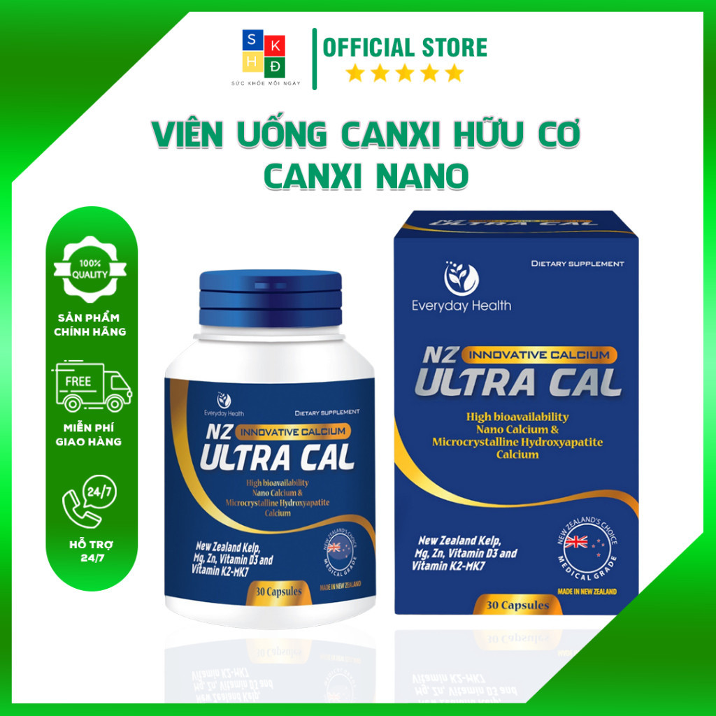 Canxi Hữu Cơ NZ-ULTRA CAL Giúp Xương Thêm Chắc Khỏe, Bổ Sung Canxi NaNo Hộp 30 Viên Nang
