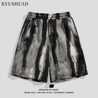 Kyushuad Quần Short Nam Phong Cách Trung Hoa Mực Tie-Dye Rời Quần Short Đi Biển Bằng Băng