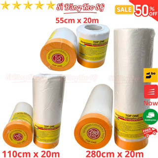 SKU160 - 1 Cuộn băng keo nilon 55cm-110cm-280cm Top One, che chắn khi phun sơn, Màng bọc nilon che bụi, băng keo che sơn