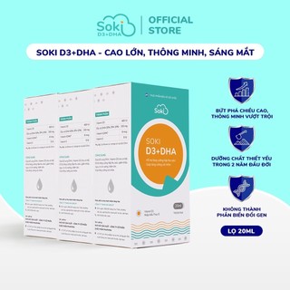 Combo 3 Lọ SOKI D3+DHA Tăng Cường Sức Khỏe Hấp Thu Calci Bổ Sung Dưỡng Chất Thiết Yếu Trong 2 Năm Đầu Đời Lọ 20ml