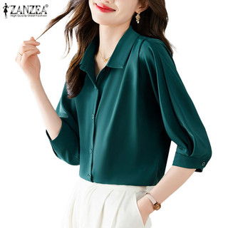 Zanzea nữ hàn quốc ve áo cổ đèn lồng tay áo sơ mi màu trơn xếp ly