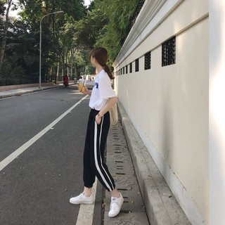 Phiên Bản Hàn Quốc Skinny Sweatpants Quần Hậu Cung Hợp Thời Trang Nữ Sinh Viên Đen 2024 Mắt Cá Chân Dài Rời Mắt Cá Chân Mùa Hè Dài