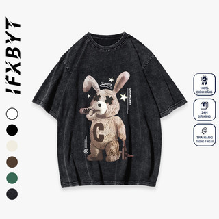 Áo phông nam form rộng Xanh đậm cổ tròn áo thun boy phố bigsize con thỏ in hình 100%cotton unisex ifxbyt local brand chính hãng