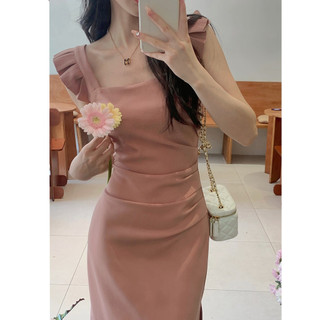 Váy 2 dây Váy trễ vai Váy đi biển Váy cottagecore Đầm dài Váy ngắn tay bay kiểu Pháp dành cho nữ Thiết kế mùa hè Váy dài xẻ bên hông vừa vặn