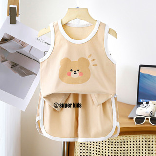 SUPER KIDS Bộ vest trẻ em Quần áo trẻ em Quần short bé trai Quần áo phong cách Hàn Quốc Quần áo trẻ em