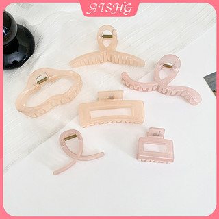 AISHG Rõ Ràng Acrylic Vuông Kẹp Tóc Nữ Cutout Màu Hồng Cá Mập Kẹp Phụ Kiện Tóc Thời Trang