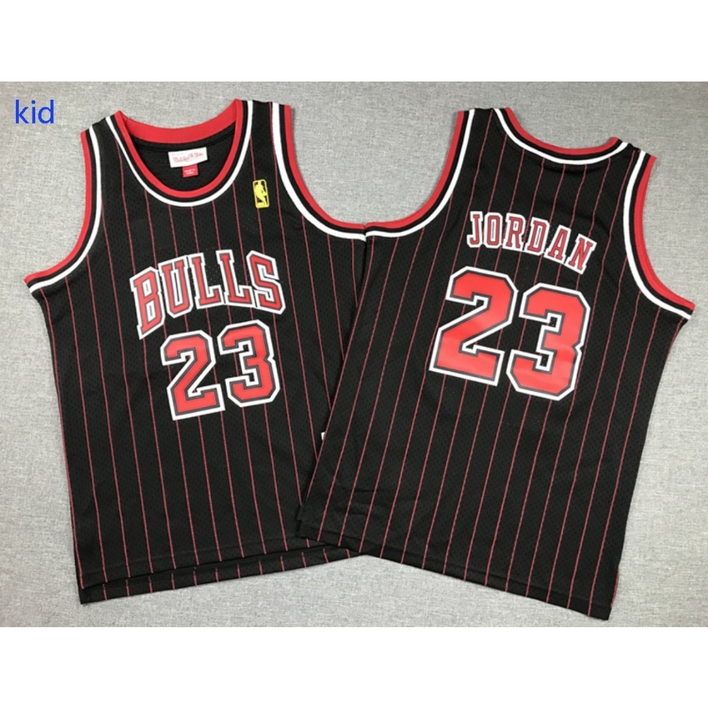 Trẻ em trẻ em Chicago Bulls mới #23 Áo bóng rổ thêu cổ điển Michael BULLS sọc đen đỏ