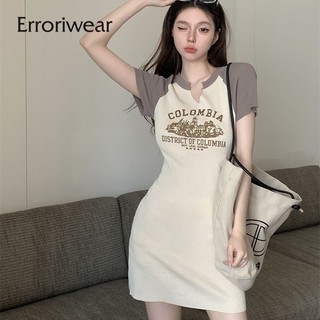 Erroriwear Nữ Mini Dress Tất Cả Mact Cổ Chữ V Màu Sắc Tương Phản Thường Ôm Vừa Vặn Áo Tay Ngắn