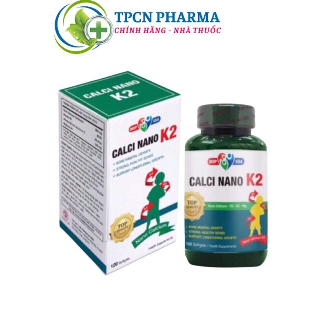 Viên uống Calci Nano K2 Mediphar bổ sung thêm thành phẩn Vitamin D3, K2 giúp hấp thu tốt canxi - Lọ 