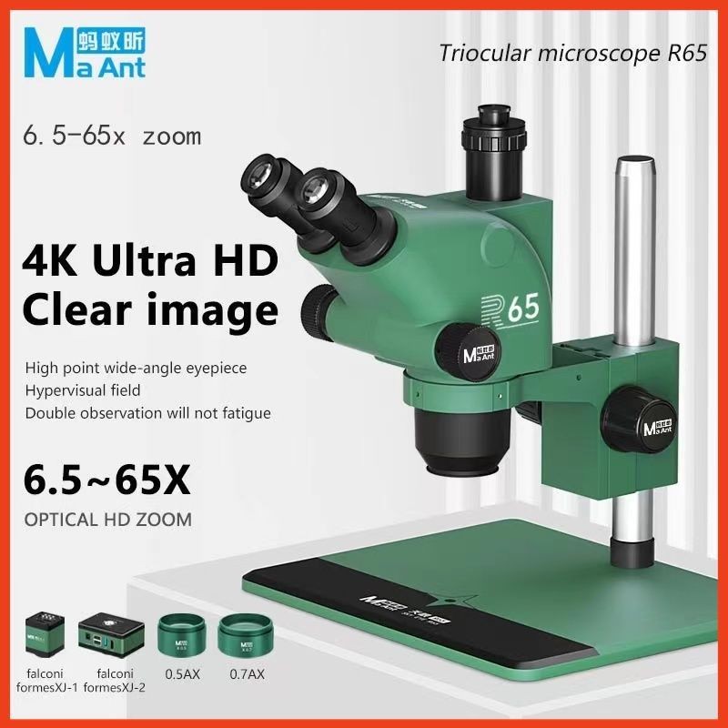 Kính hiển vi 3 mắt quang học MAANT R65 zoom 65X chuyên dụng cho sửa chữa linh kiện