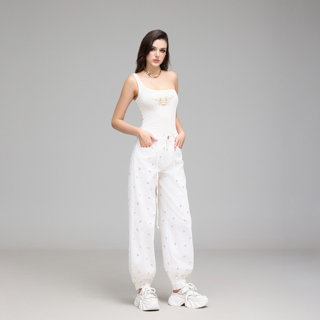 QUẦN DÀI LAKING RỘNG TRẮNG IN CON ONG VÀNG Q964