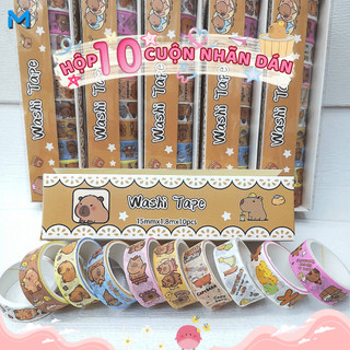 10 cuộn/bộ băng dính giấy, dán sổ tay, trang trí hộp quà, thiệp, băng thủ công thỏa sức sáng tạo