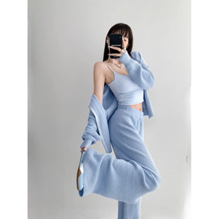  Mùa Xuân Mùa Hè Lười Phong Cách Có Mũ Trùm Đầu Kem Chống Nắng Dây Kéo Cardigan Đan Phù Hợp Với Áo Rời Oversize Mỏng Áo Top + Quần Thẳng Quần Short Ống Rộng Thường Ngày Hai- 