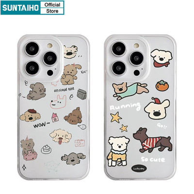 Suntaiho Ngộ nghĩnh Hoạt Hình Dễ Thương Họa Tiết Chó Trong Suốt Mờ Dành Cho Iphone 11 12 13 14 15 16 Pro Max IP 7 8 Plus Iphon X Xs XR Xs Max TPU Silicon Mềm Cao Cấp Chống Sốc Ốp điện thoại