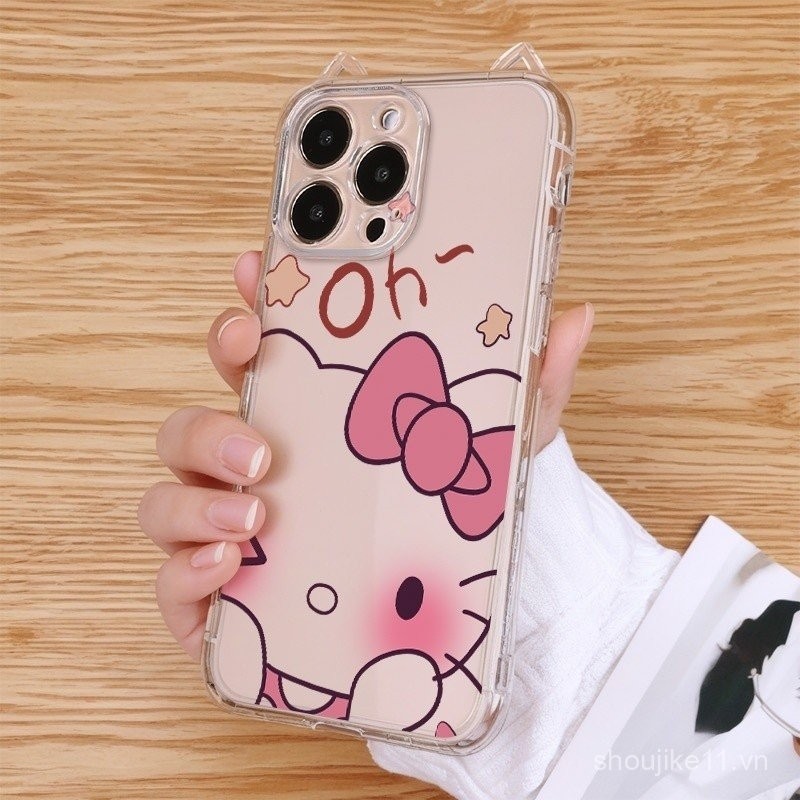 Ốp tai mèo trong suốt mỏng cho iPhone, tương thích với iPhone 16 Pro Max/15/14 Pro Max/13 Pro Max/12