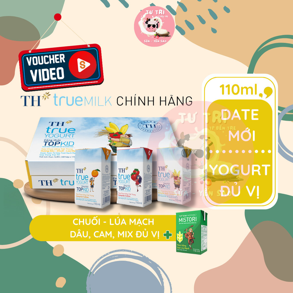 TH TOPKID YOGURT 110ML dạng sữa chua uống thùng 48 hộp.