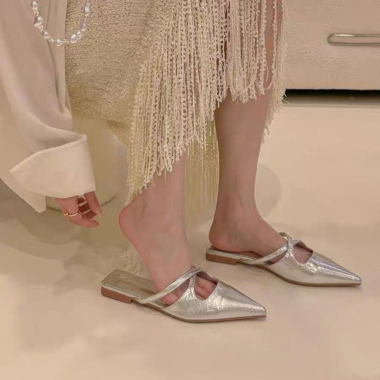Sandal Gót Đế Bằng Baotou Nữ Plus Size Slip-On