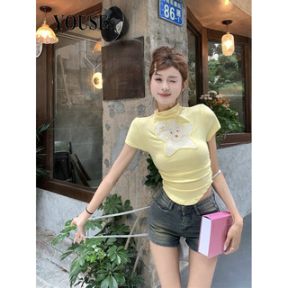 YOUSE áo phông áo thun nữ croptop baby tee Xu hướng Casual Vintage Dễ thương WCS2440GMC 15Z240412
