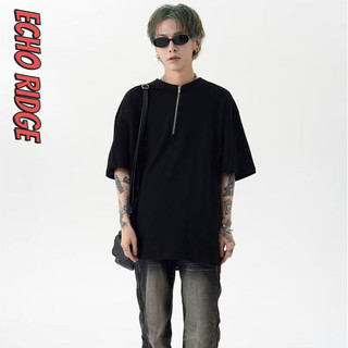 Echo Ridge American retro nguyên chất cotton nửa dây kéo thiết kế Áo thun thường ngày thích hợp cao cấp tay ngắn