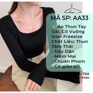 Áo thun dài tay cổ vuông vải thun tăm dáng ôm body