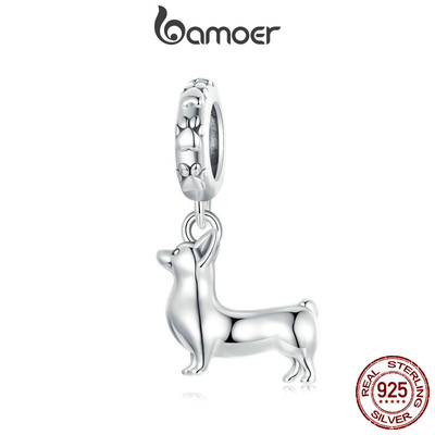Bamoer 925 Sterling Sliver Charm Dễ Thương Corgi Thiết Kế Mặt Dây Chuyền Phụ Kiện Cho Vòng Tay Quà Tặng Cho Nữ Bé Gái