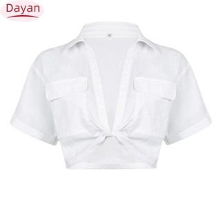 Đang giảm giá!! phụ nữ xoắn trước crop top áo mùa hè thường ngày mở phía trước cổ chữ v sâu áo tay ngắn