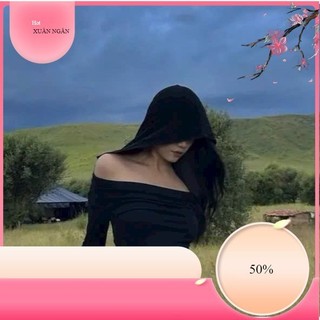 Áo Croptop Nữ Tay Dài Có Mũ Nón Trùm Đầu Cổ Đổ Xếp Nếp Thời Trang Âu Mỹ Cá Tính HOT