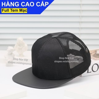 Mũ Lưỡi Trai Nón Sơn Snapback Đen Trơn Kết Da Ngang Chóp Khiên Vải Lưới Thoáng Mát Form Đứng Thời Trang Cao Cấp