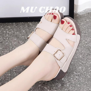 Mùa hè mới đa năng đơn giản mặc bên ngoài dép xỏ ngón đế mềm đáy dày miệng cá nêm dép