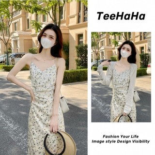  Váy 2 dây hoa nhí trễ vai đi biển Đầm hai dây body dáng dài Mùa hè Váy nữ mùa hè Slim-fit Slimmer Look Váy dài thiết kế hoa 