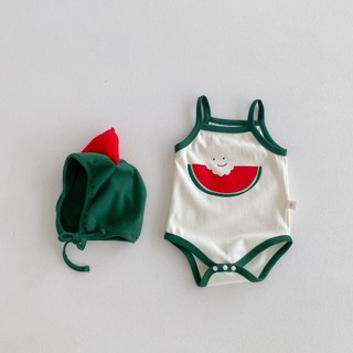 2024 Phong Cách Mới Cho Bé Jumpsuit Phiên Bản Hàn Quốc Nam Nữ Jumpsuit Dễ Thương Dưa Hấu Sơ Sinh Tam Giác Jumpsuit Quần Áo Liền Quần