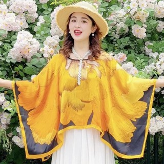 Khăn lụa nữ lớn vuông khăn chui đầu khăn choàng ice silk satin in cạnh khăn choàng kép tạp dề chống nắng cổ pro