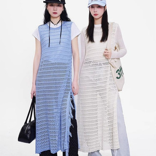 Milyfashion Phiên Bản Hàn Quốc Rỗng Dệt Kim Áo Vest Nữ Mùa Hè 2024 Thiết Kế Phong Cách Mới Giữa Chiều Dài Chia Lớp Váy