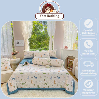 Bộ chăn ga gối Cotton Đũi 5 Món - Chăn trần bông mỏng, Tặng kèm vỏ gối ôm