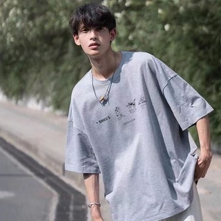 Áo thun Cotton nguyên chất nặng tay ngắn nam mùa hè phong cách mới phong cách Hồng Kông dáng rộng phiên bản Hàn Quốc phù hợp