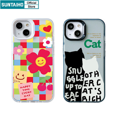 Suntaiho Vỏ Dễ Thương Ngộ nghĩnh Họa Tiết Cặp Đôi Mèo Trong Suốt Mờ Dành Cho Iphone 15 14 12 13 11 Pro Max IP 7 8 Plus Iphon X Xs XR Xs Max TPU Silicone Mềm Cao Cấp Chống Sốc Ốp điện thoại