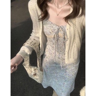 Bộ Váy Liền Hai Dây Hoa Nhí Ngọt Ngào Kiểu Pháp 