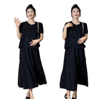 Sét Bầu MAMADRESS thiết kế ĐÍNH NƠ tiểu thư chất THÔ LỤA mềm mại không nhăn mặc đi chơi đi làm tiện lợi xinh xắn S24