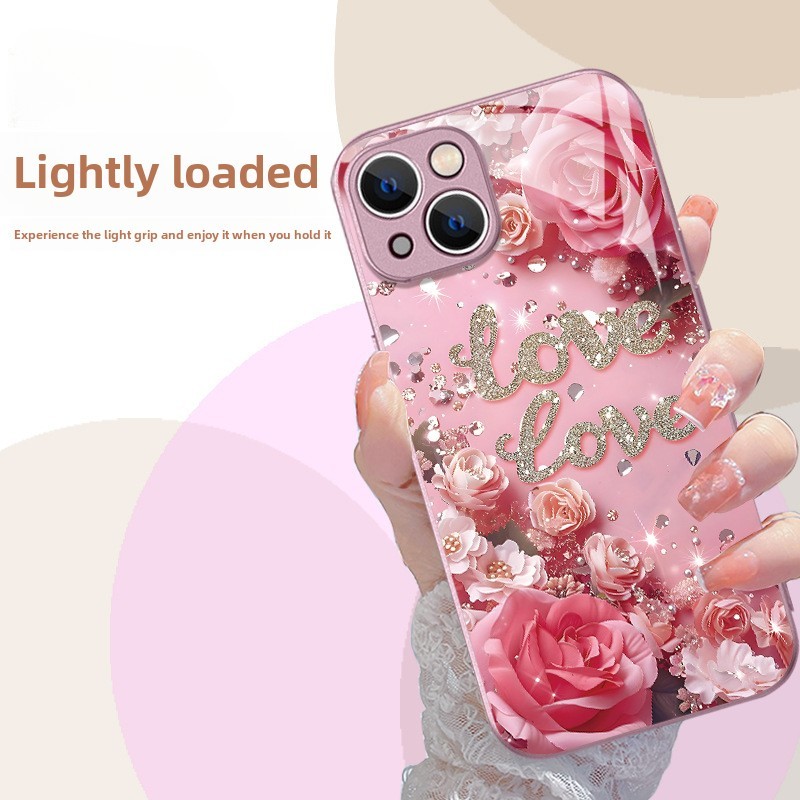 Vỏ Cứng Chống Sốc Điện Thoại Ngôi Sao Kim Cương Hồng Hoa Hồng Kính Cường Lực Ốp Lưng Điện Thoại iPho