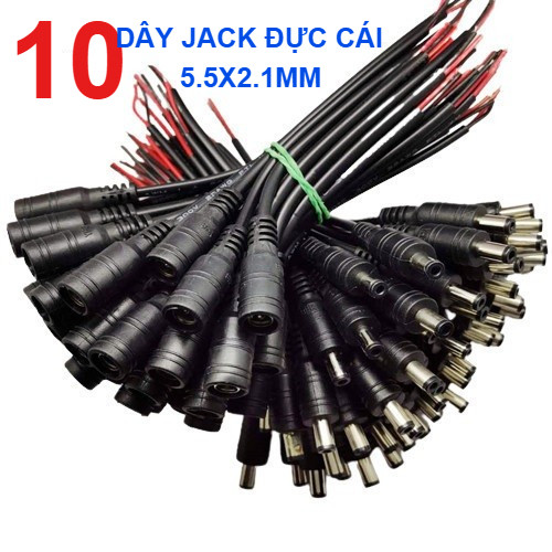 Combo 10 Dây Jack 5.5*2.1mm (Đen) Dây jack đực cái dùng hàn jack sạc pin, jack chia nguồn LK247