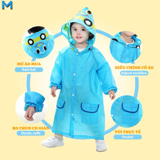 Áo mưa hoạ tiết ngộ nghĩnh cho trẻ em từ 2-7 tuổi, áo mưa chống gió, tay áo bo chun chống nước chảy ngược