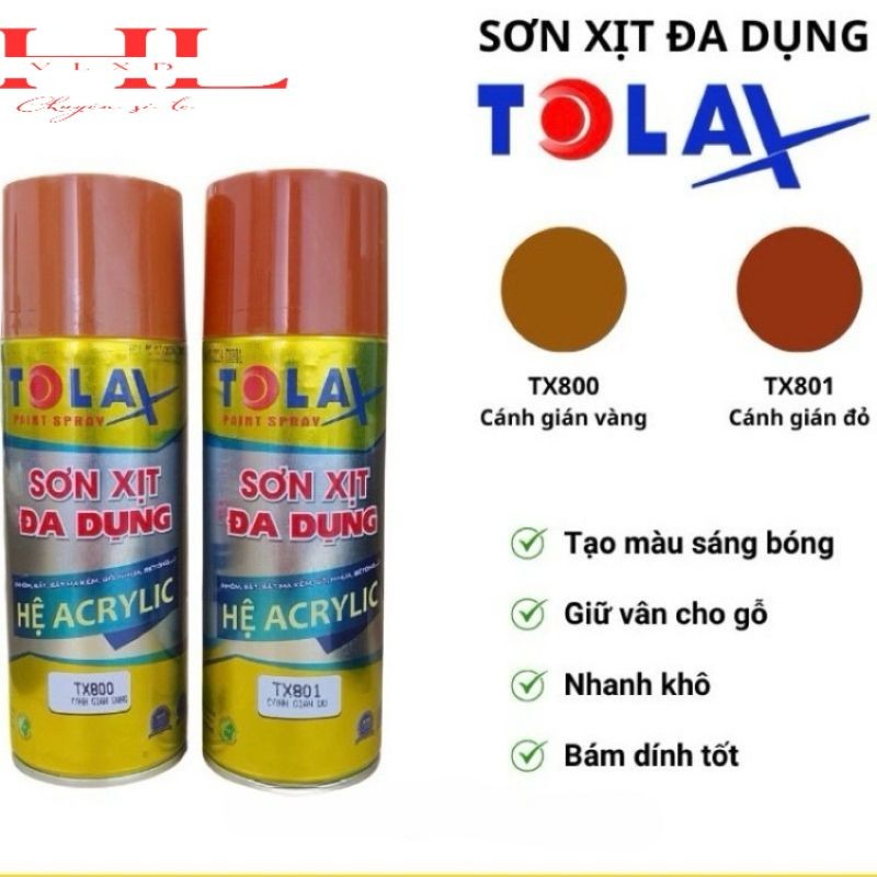 Sơn Xịt TOLAX Màu Cánh Gián Vàng TX800, Cánh Gián Đỏ TX801