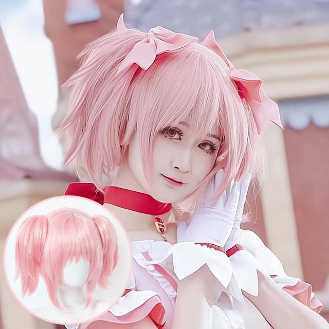 Magical Girl Madoka Cosplay Wig - Pink Sweet and Cute Short Straight Hair, Anime Princess Lolita Sty