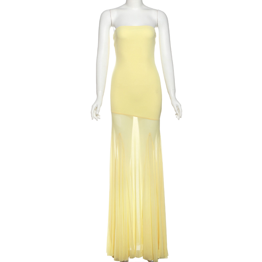 Klalien Chắp Vá Nhìn Xuyên Qua Đầm Nữ Thanh Lịch Chắc Chắn Xếp Ly Không Tay Lưng Ôm Dự Tiệc Vestidos | BigBuy360 - bigbuy360.vn