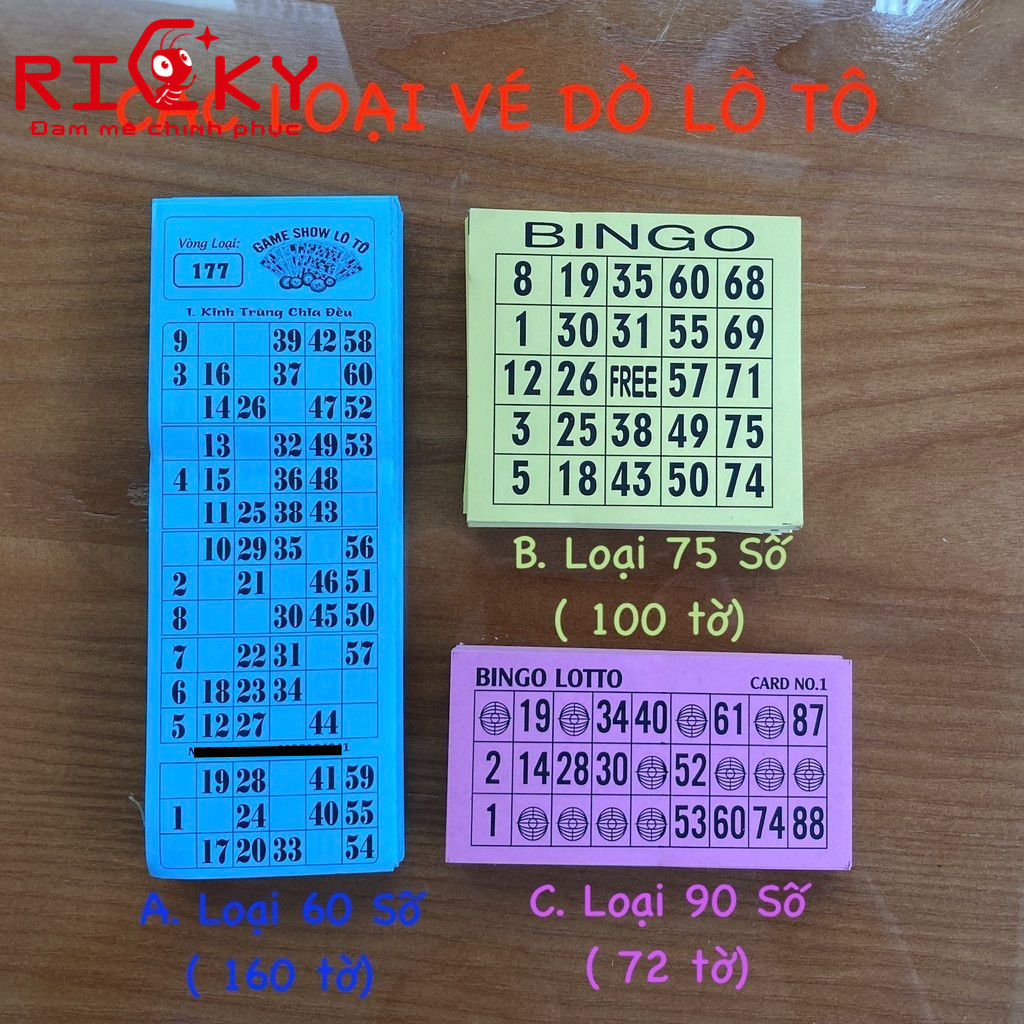 Vé Dò Loto ( Lô tô) 160 Tờ 60 Số Chuyên cho các sự kiện, lễ hội bao vui ( nhiều mẫu)