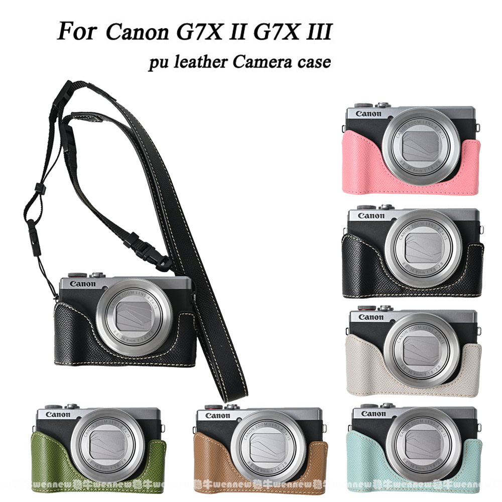 G7x3 G7X2 Vỏ Da Pu Vỏ Máy Ảnh Nửa Thân Cho Canon G7X II G7X III G7X Mark III II