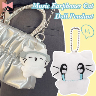 Tai nghe dễ thương Cat & Crying Cat Doll Charms, Bộ móc khóa sang trọng chủ đề âm nhạc - Mặt dây chuyền động vật nhồi bông mềm cho phụ kiện túi / ba lô