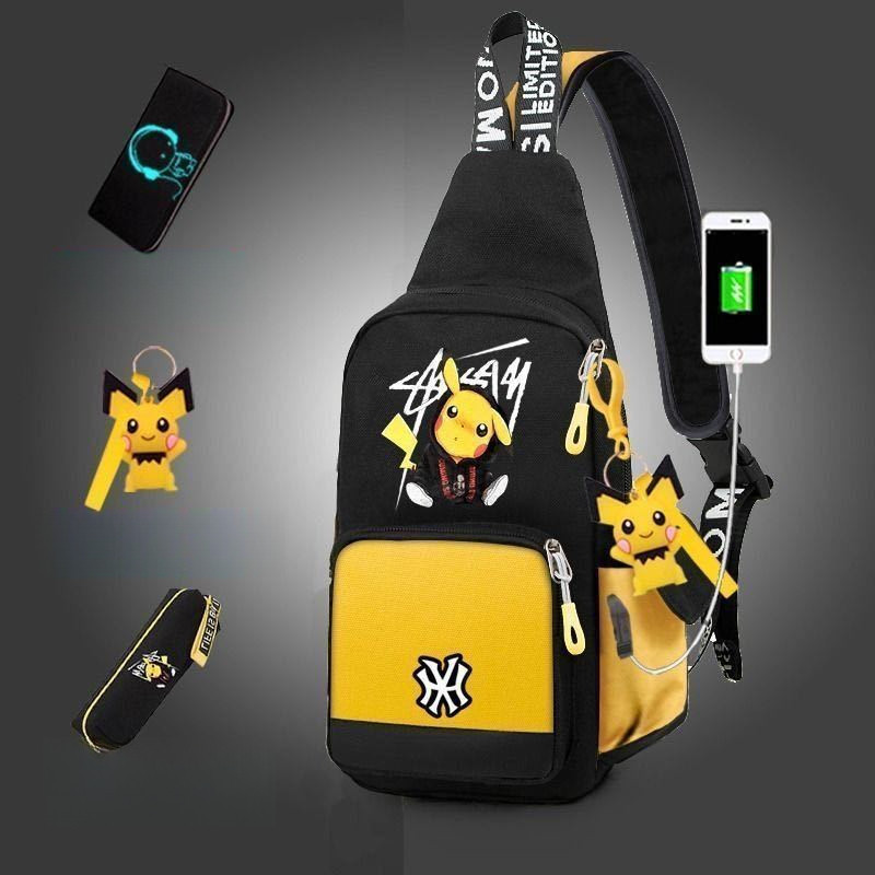 Pokémon Pikachu chest bag men's bag shoulder crossbody bag casual phone bag small backpack