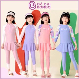 Đồ bơi bé gái tay dài quần dài SIZE ĐẠI phối chân váy liền chống nắng ngăn UV cho bé tới 45kg YUKE