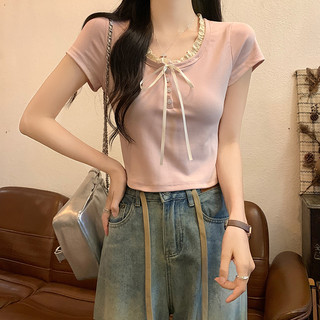 Suxi Áo thun ngắn tay cổ chữ V cổ chữ V thời trang và tối giản kiểu Pháp cổ điển giản dị dành cho nữ 240415
